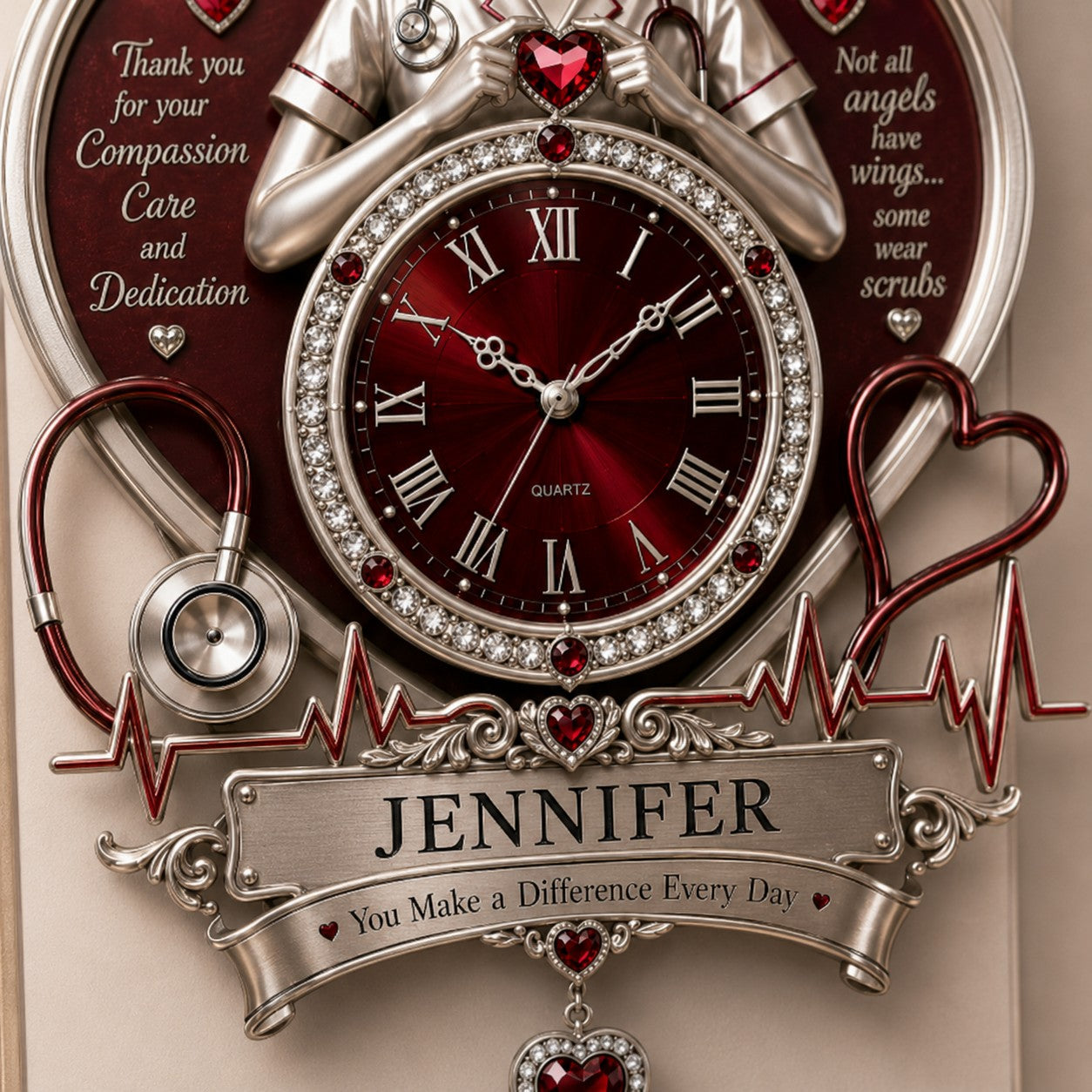 Personalized Nurse Wall Clock, Custom Name Gift for Nurses — personalized with a custom name