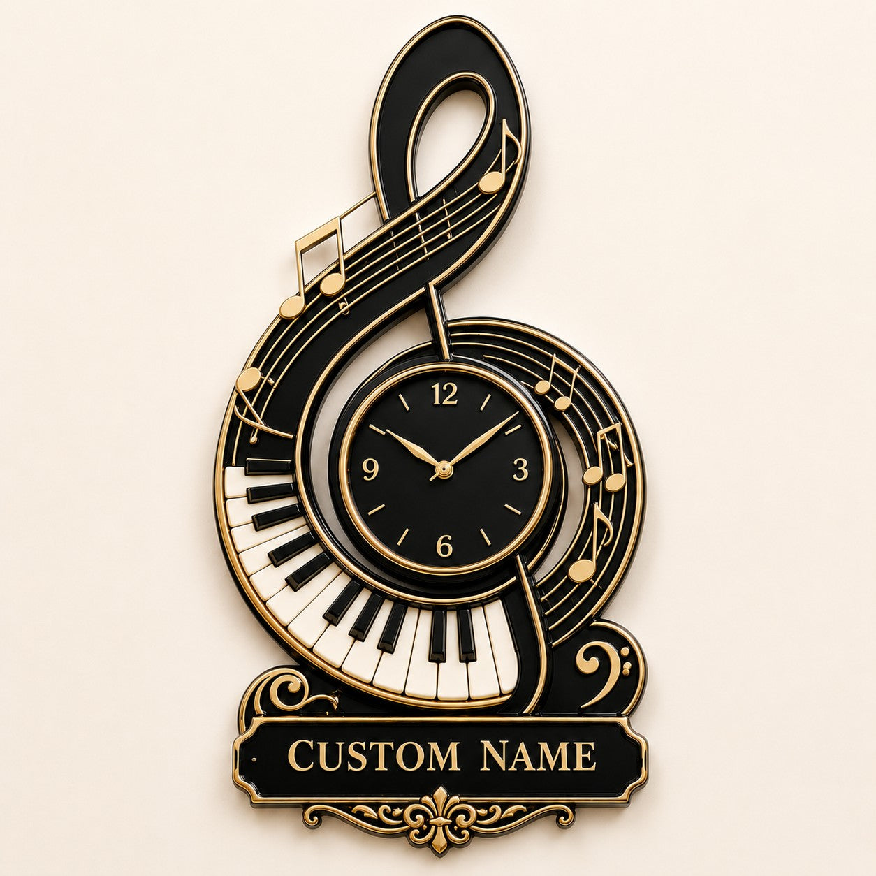 Personalized Pianist Wall Clock with Custom Name — personalized with a custom name