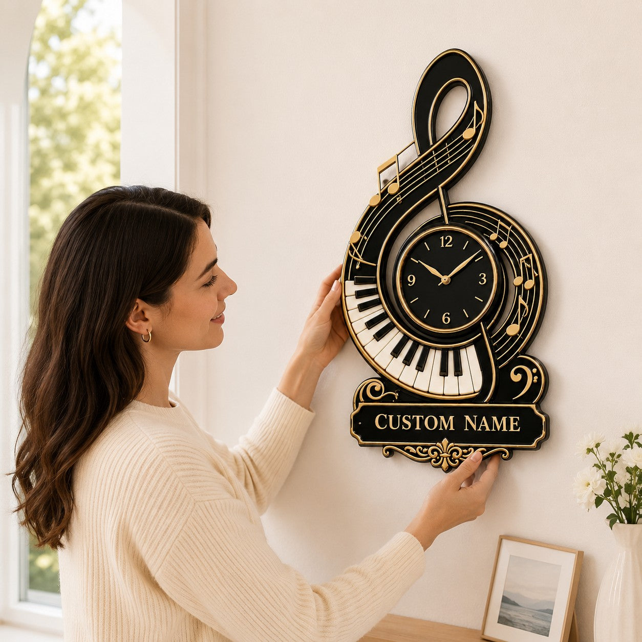 Personalized Pianist Wall Clock with Custom Name — personalized with a custom name