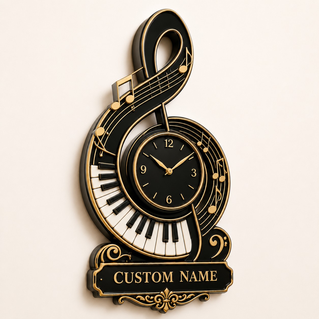Personalized Pianist Wall Clock with Custom Name — personalized with a custom name