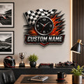 Personalized Checkered Flag Wall Clock with Custom Name — personalized with a custom name