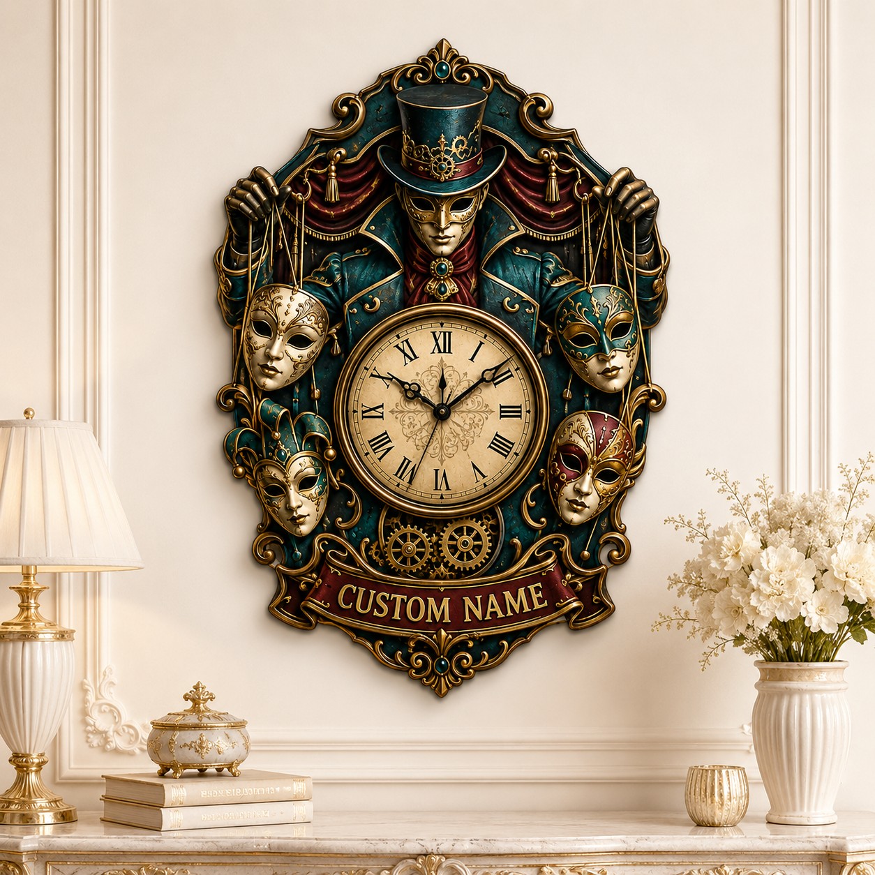 Personalized Puppet Master Wall Clock with Custom Name — personalized with a custom name