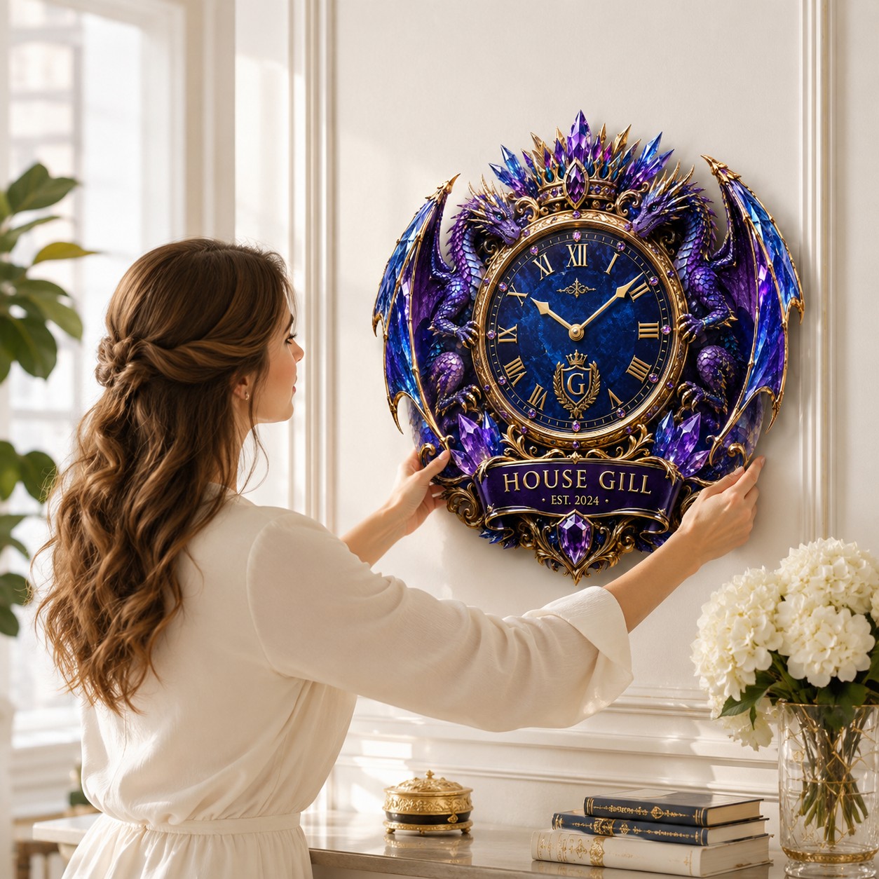 Personalized Royal Dragon Wall Clock with Custom Name — personalized with a custom name