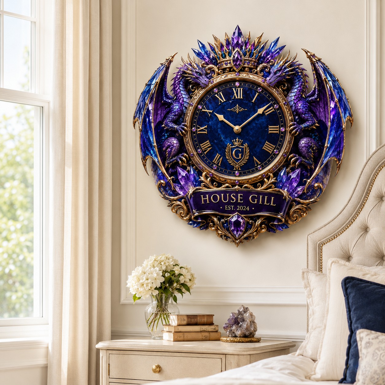 Personalized Royal Dragon Wall Clock with Custom Name — personalized with a custom name