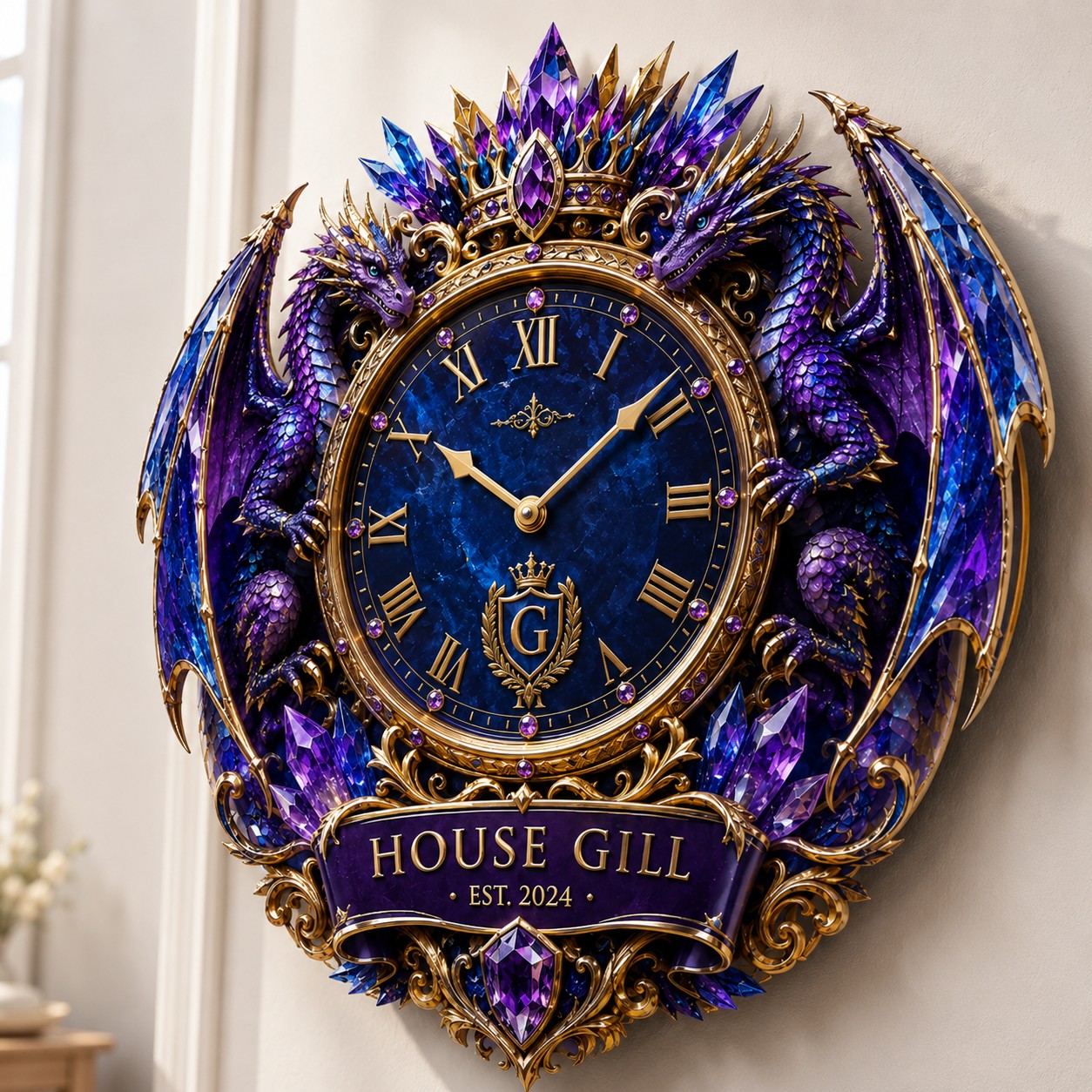 Personalized Royal Dragon Wall Clock with Custom Name — personalized with a custom name