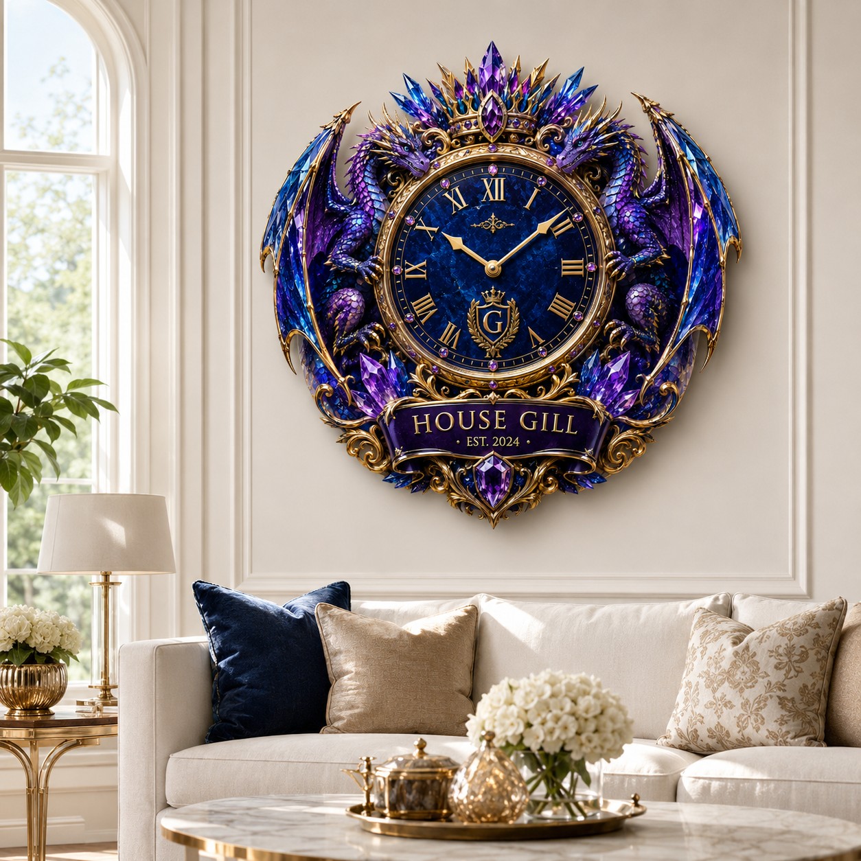 Personalized Royal Dragon Wall Clock with Custom Name — personalized with a custom name