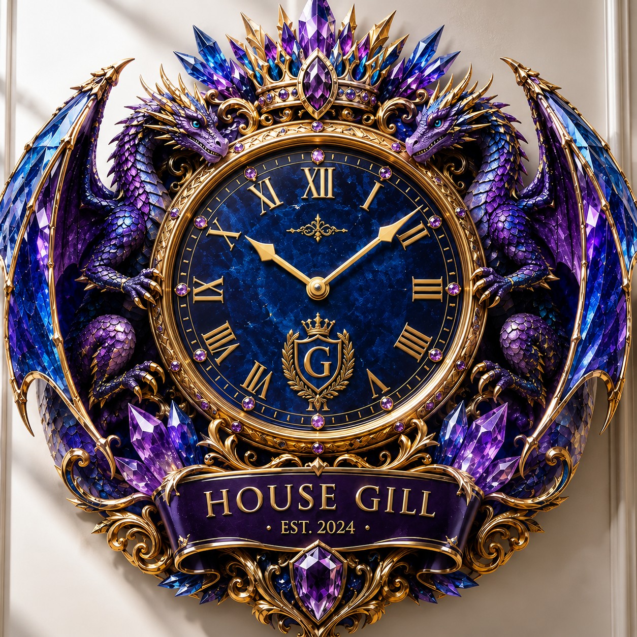 Personalized Royal Dragon Wall Clock with Custom Name — personalized with a custom name