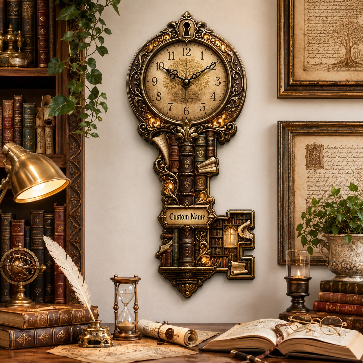 Personalized Book Lover Key Wall Clock with Custom Name — personalized with a custom name