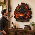 Personalized Blacksmith Flame Wall Clock with Custom Name — personalized with a custom name