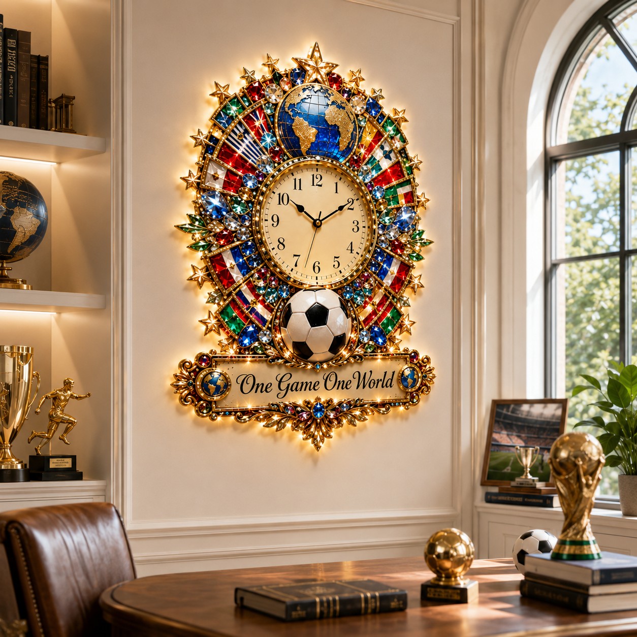 Personalized World Soccer Wall Clock, Custom Name Gift for Soccer Fans — personalized with a custom name