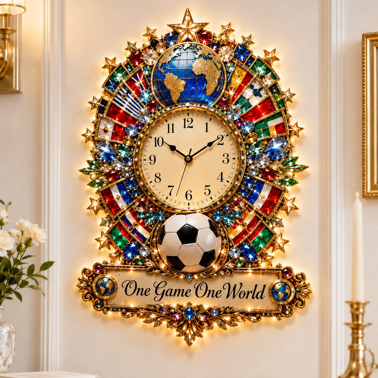 Personalized World Soccer Wall Clock, Custom Name Gift for Soccer Fans — personalized with a custom name