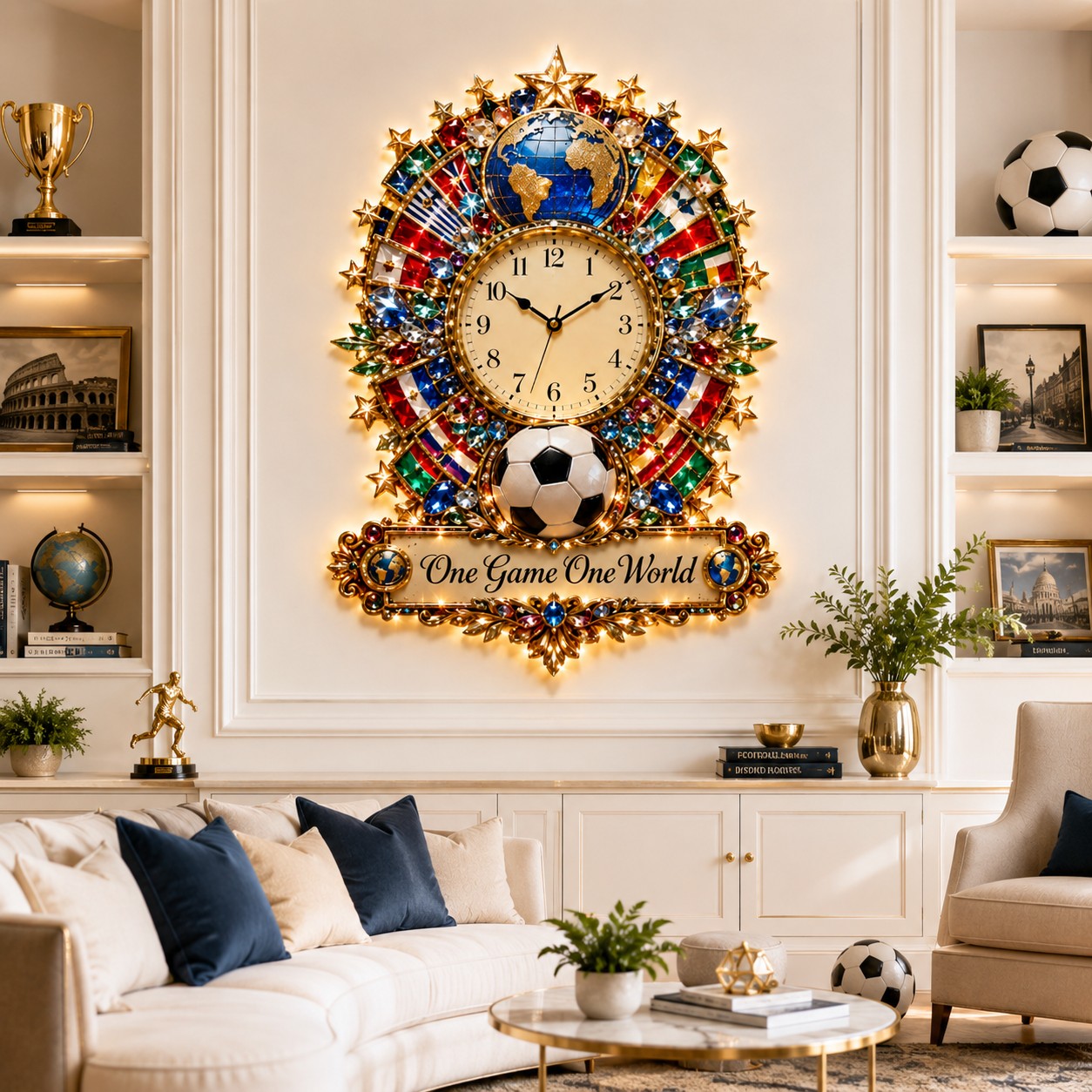 Personalized World Soccer Wall Clock, Custom Name Gift for Soccer Fans — personalized with a custom name
