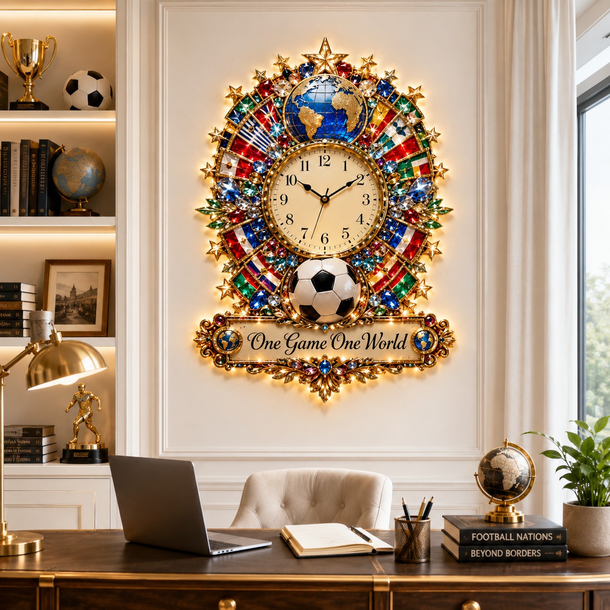 Personalized World Soccer Wall Clock, Custom Name Gift for Soccer Fans — personalized with a custom name