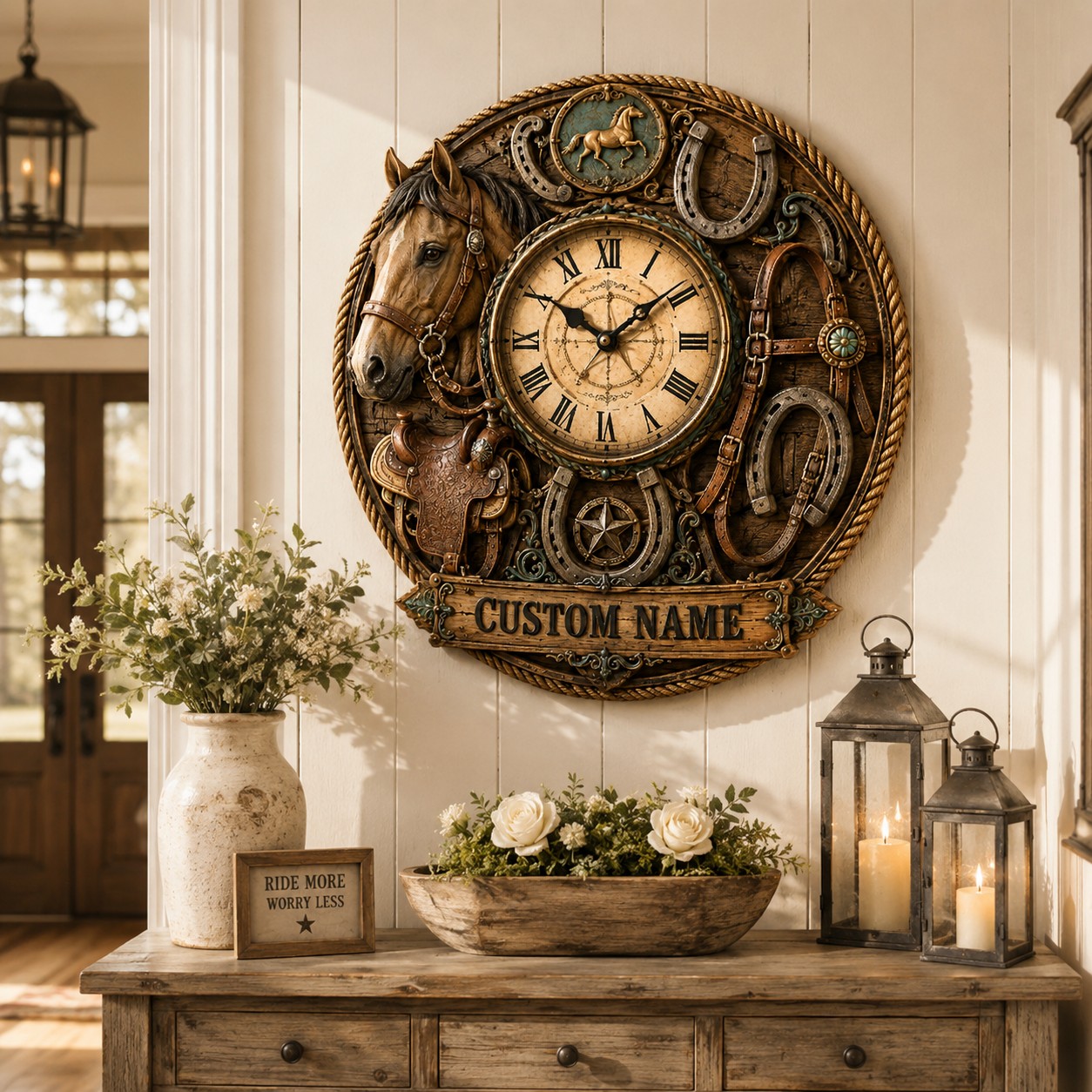 Personalized Horse Wall Clock, Custom Name Gift for Horse Lovers (Design 2) — personalized with a custom name