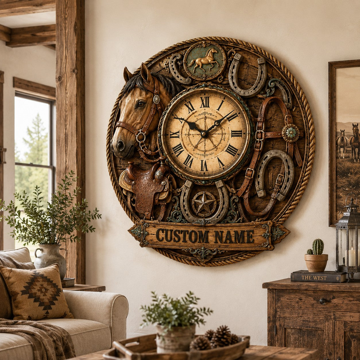 Personalized Horse Wall Clock, Custom Name Gift for Horse Lovers (Design 2) — personalized with a custom name