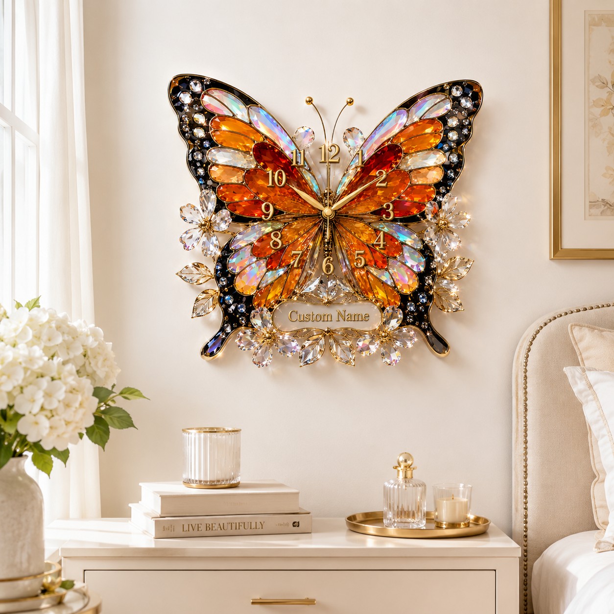 Personalized Butterfly Wall Clock with Custom Name — personalized with a custom name