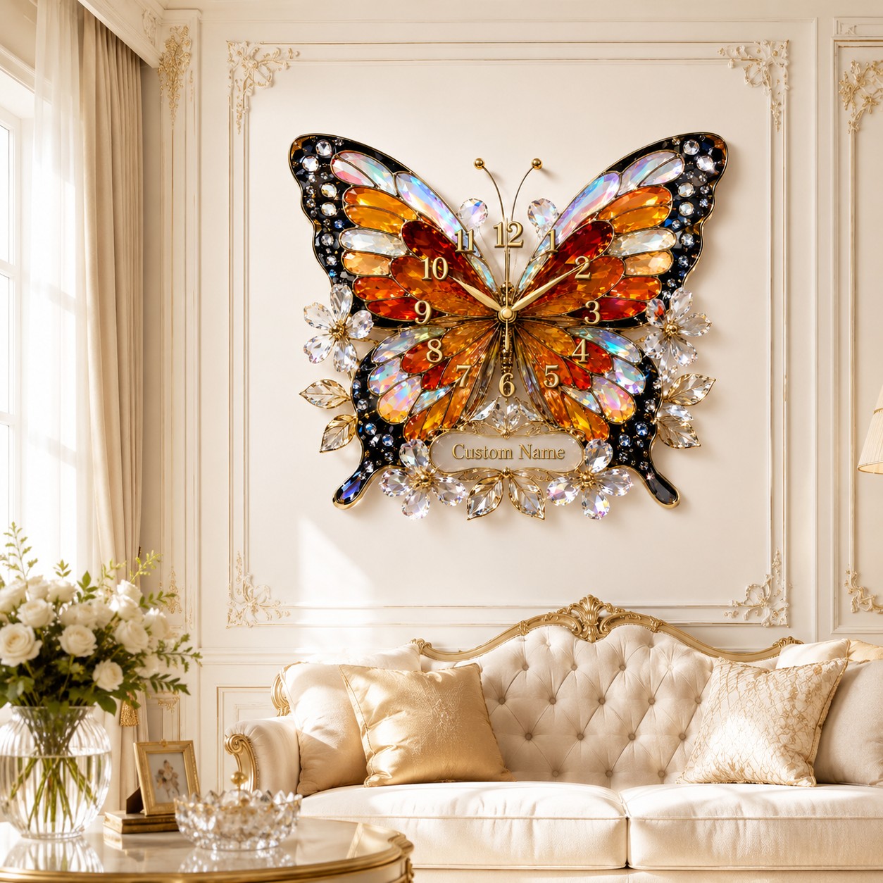 Personalized Butterfly Wall Clock with Custom Name — personalized with a custom name