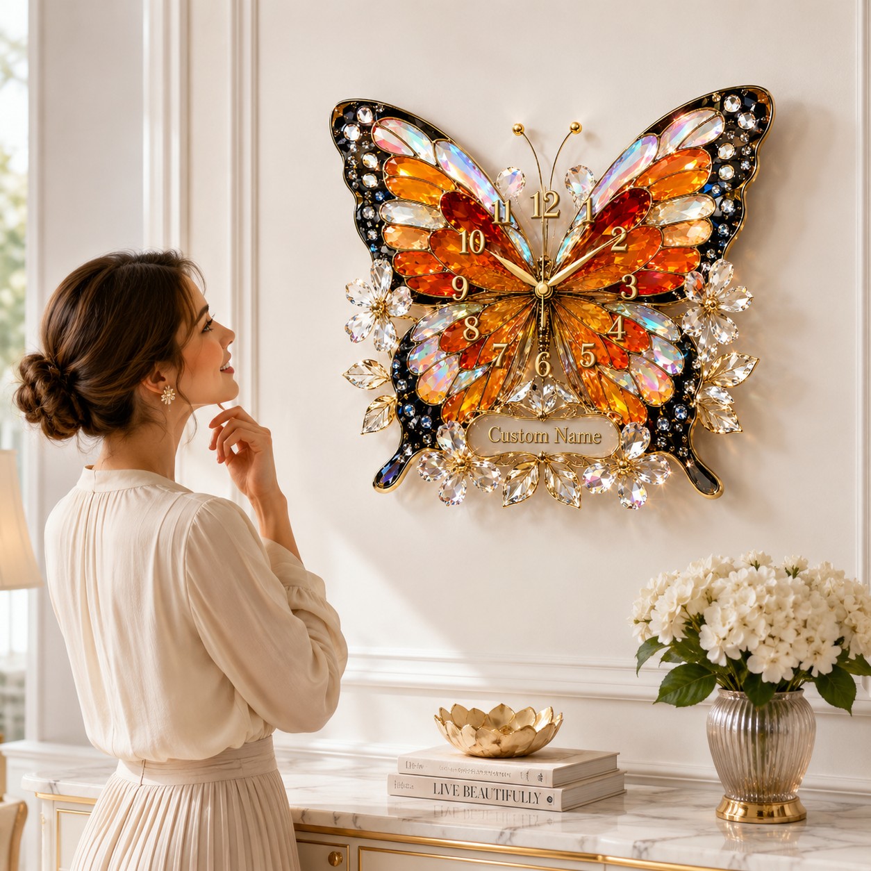 Personalized Butterfly Wall Clock with Custom Name — personalized with a custom name