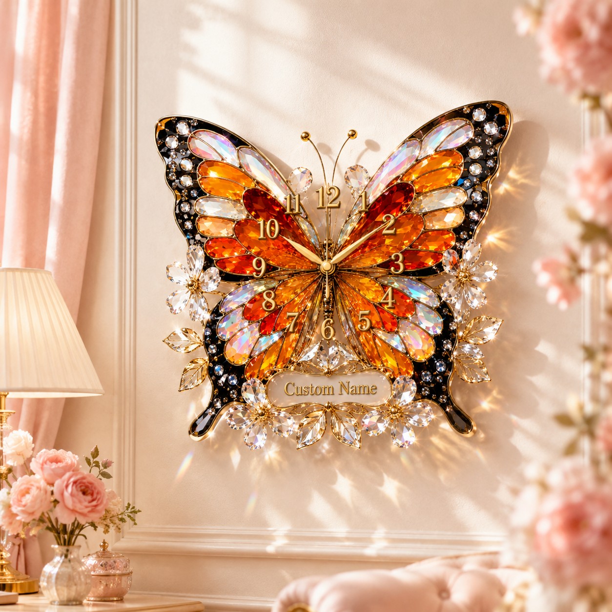 Personalized Butterfly Wall Clock with Custom Name — personalized with a custom name