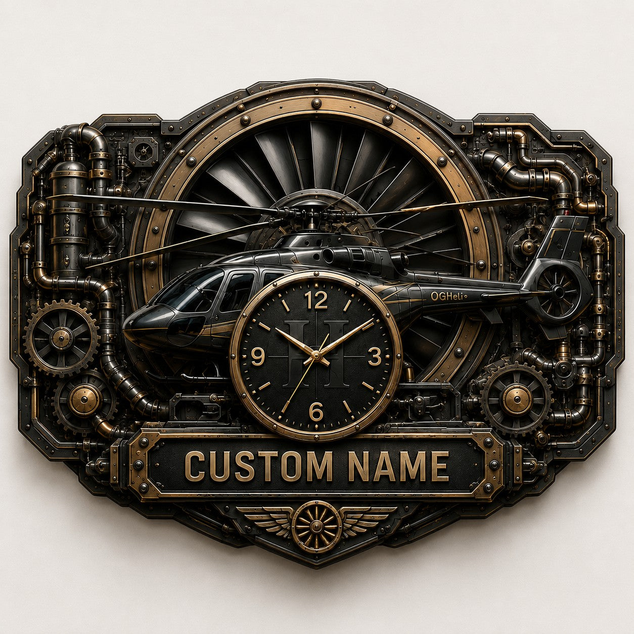 Personalized Steampunk Aviation Enthusiasts Wall Clock — personalized with a custom name