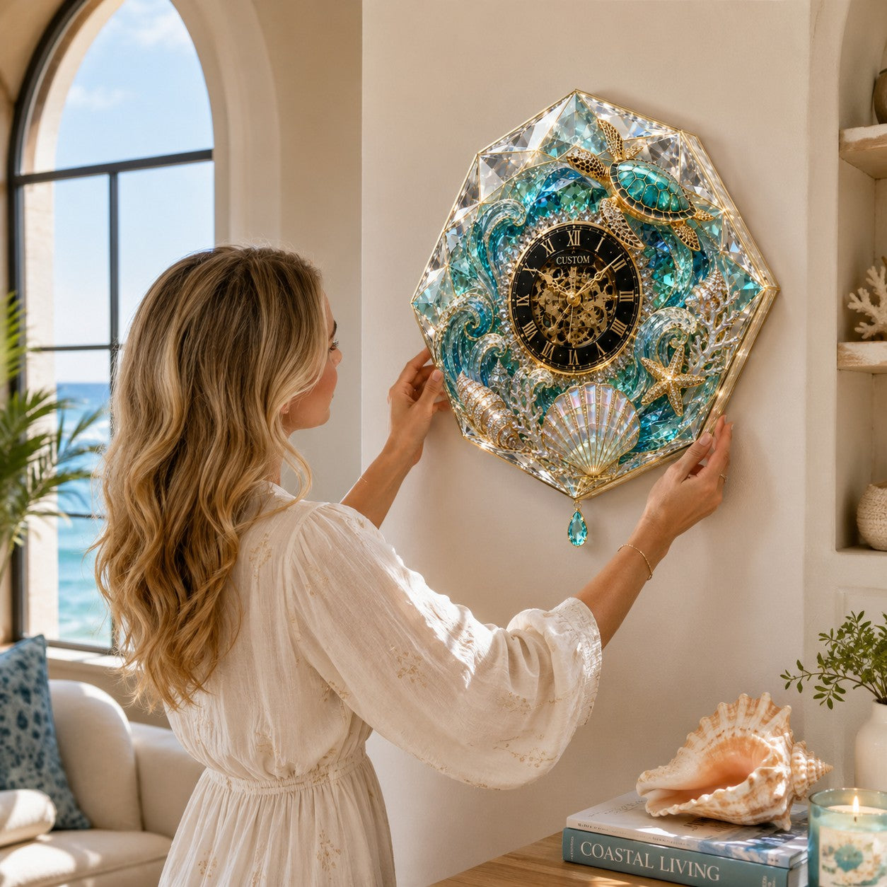 Personalized Sea Turtle Wall Clock with Custom Name (Design 3) — personalized with a custom name