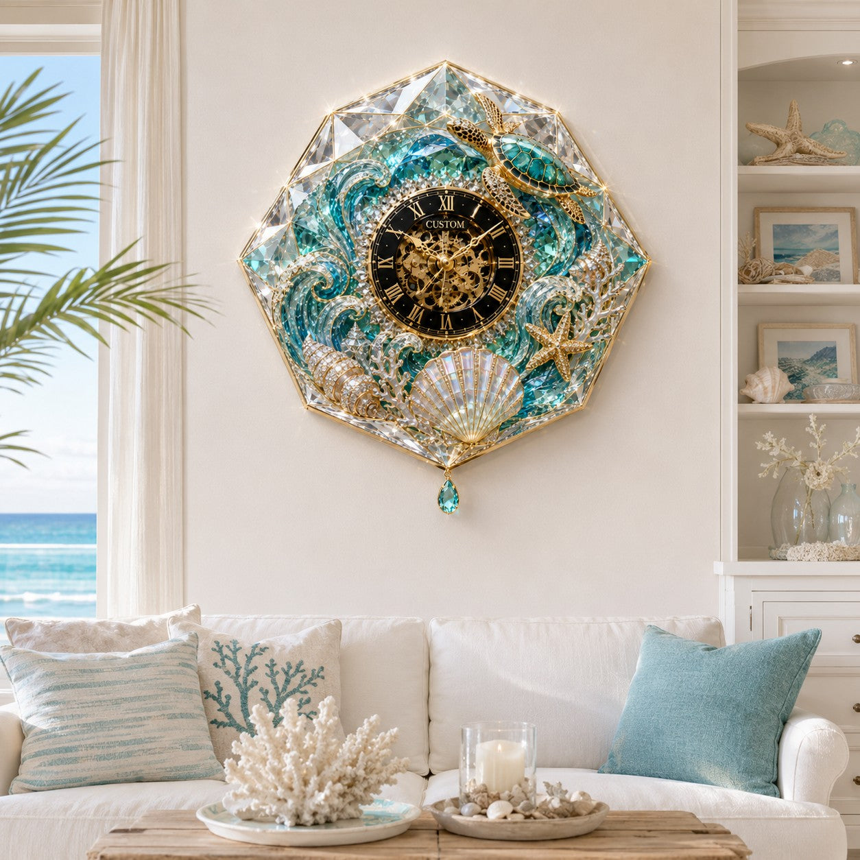Personalized Sea Turtle Wall Clock with Custom Name (Design 3) — personalized with a custom name