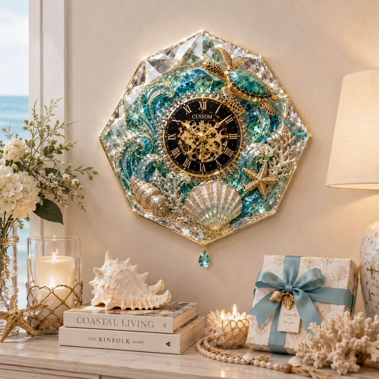 Personalized Sea Turtle Wall Clock with Custom Name (Design 3) — personalized with a custom name