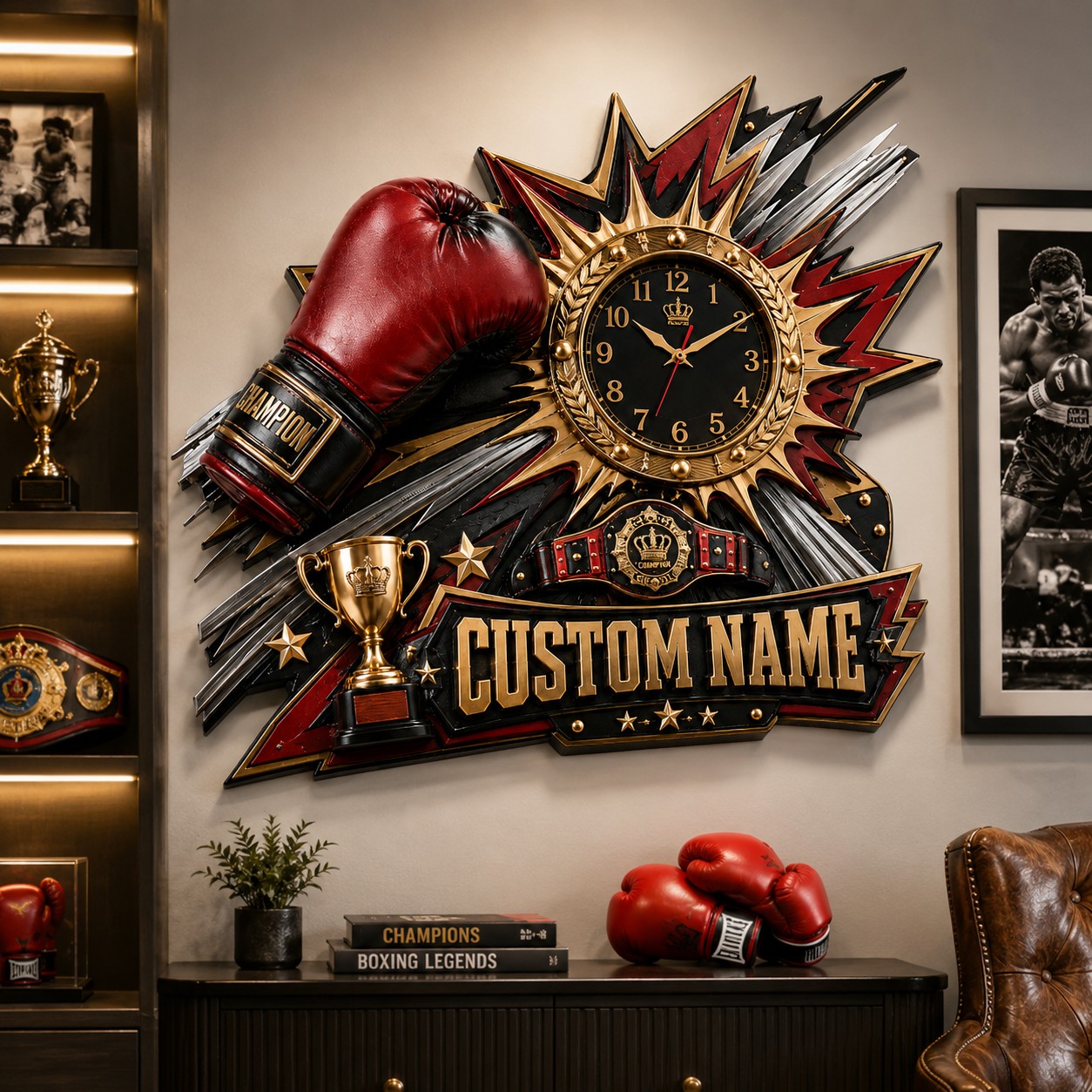 Personalized Boxing Champion Wall Clock with Custom Name — personalized with a custom name