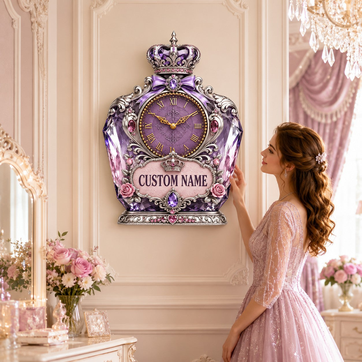 Personalized Princess Perfume Bottle Wall Clock with Custom Name — personalized with a custom name