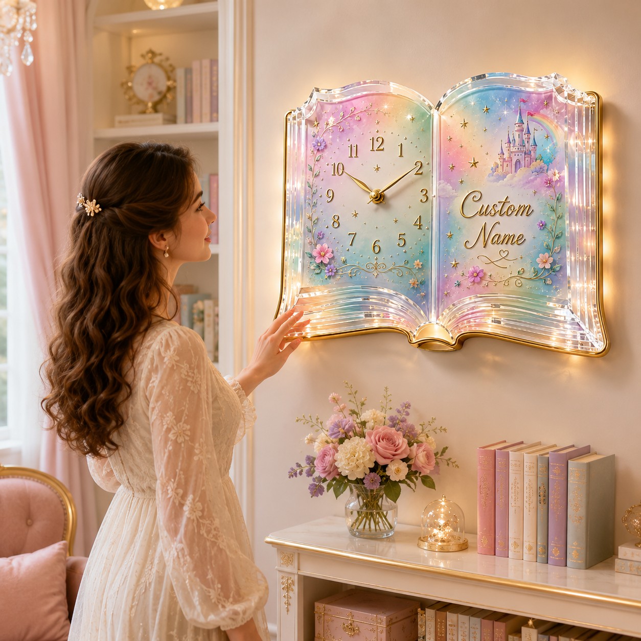 Personalized Fairytale Book Wall Clock with Custom Name — personalized with a custom name
