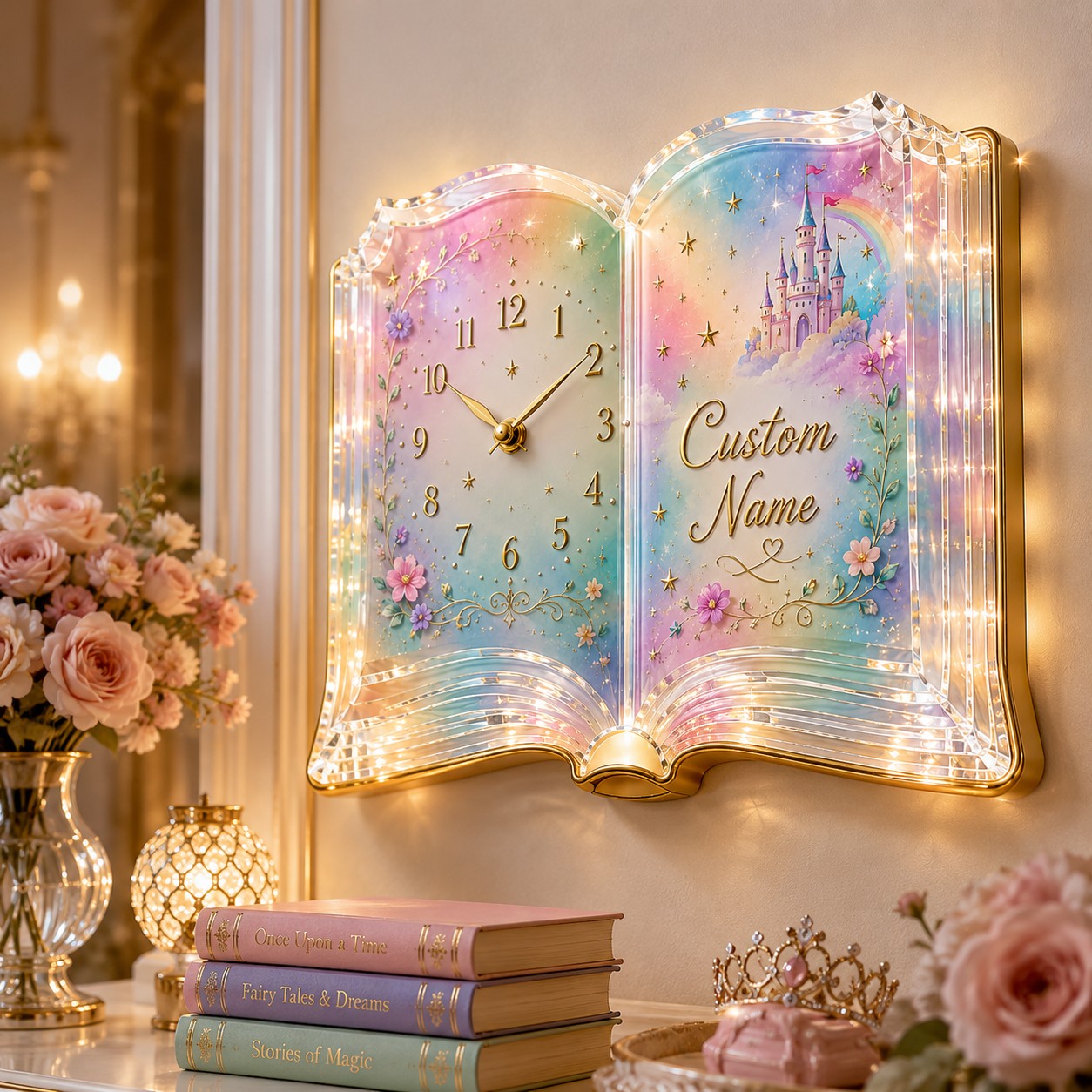 Personalized Fairytale Book Wall Clock with Custom Name — personalized with a custom name