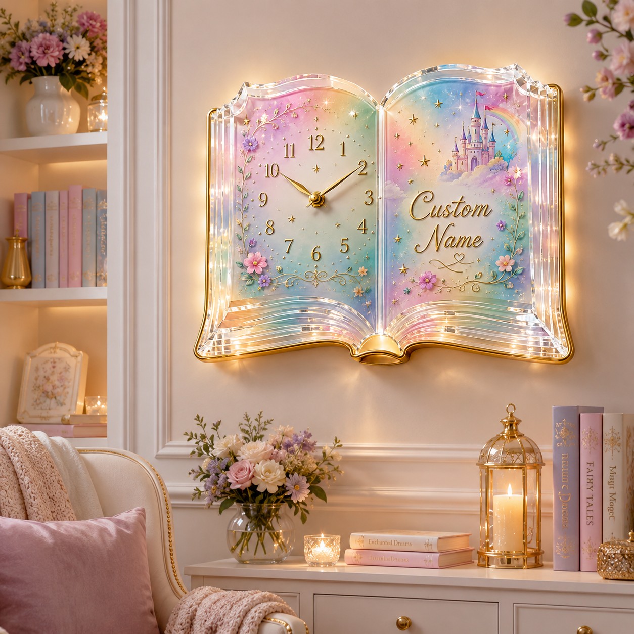Personalized Fairytale Book Wall Clock with Custom Name — personalized with a custom name