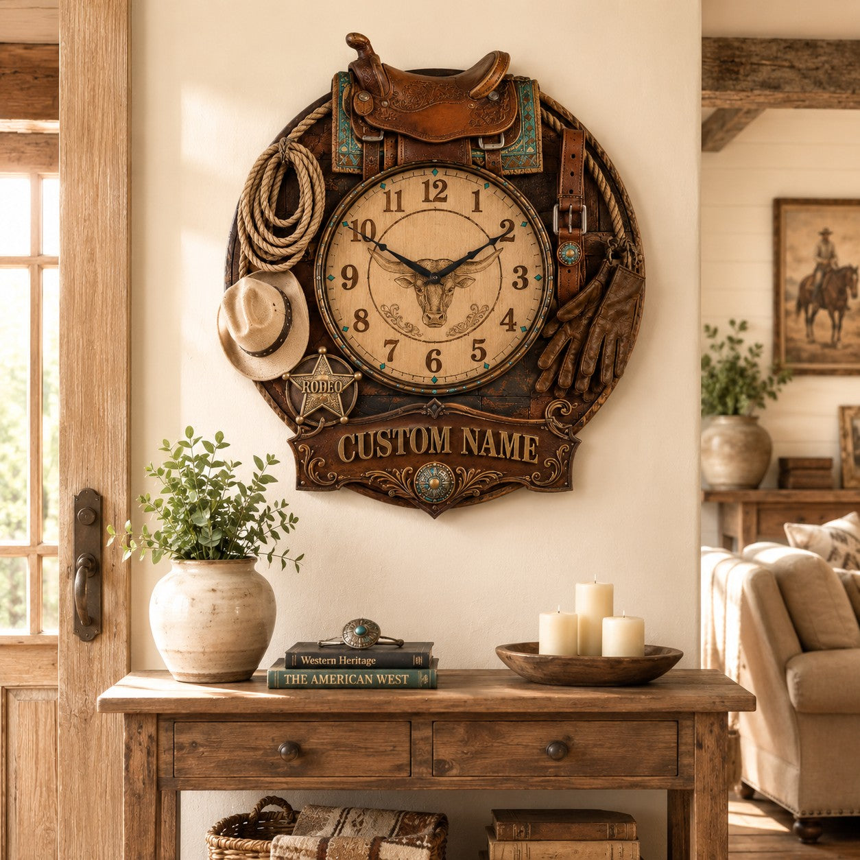 Personalized Western Cowboy Wall Clock, Custom Name Gift for Cowboys — personalized with a custom name