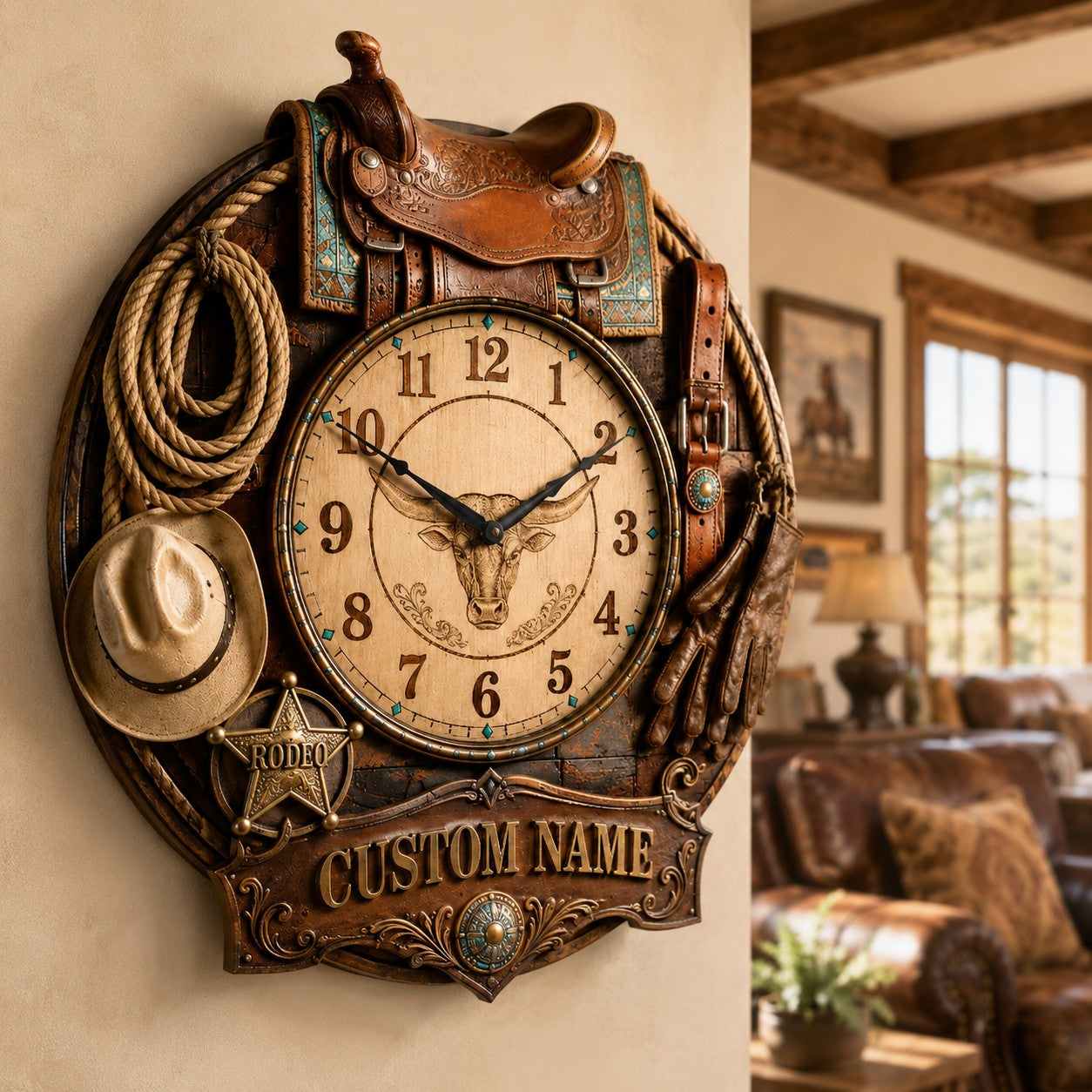 Personalized Western Cowboy Wall Clock, Custom Name Gift for Cowboys — personalized with a custom name