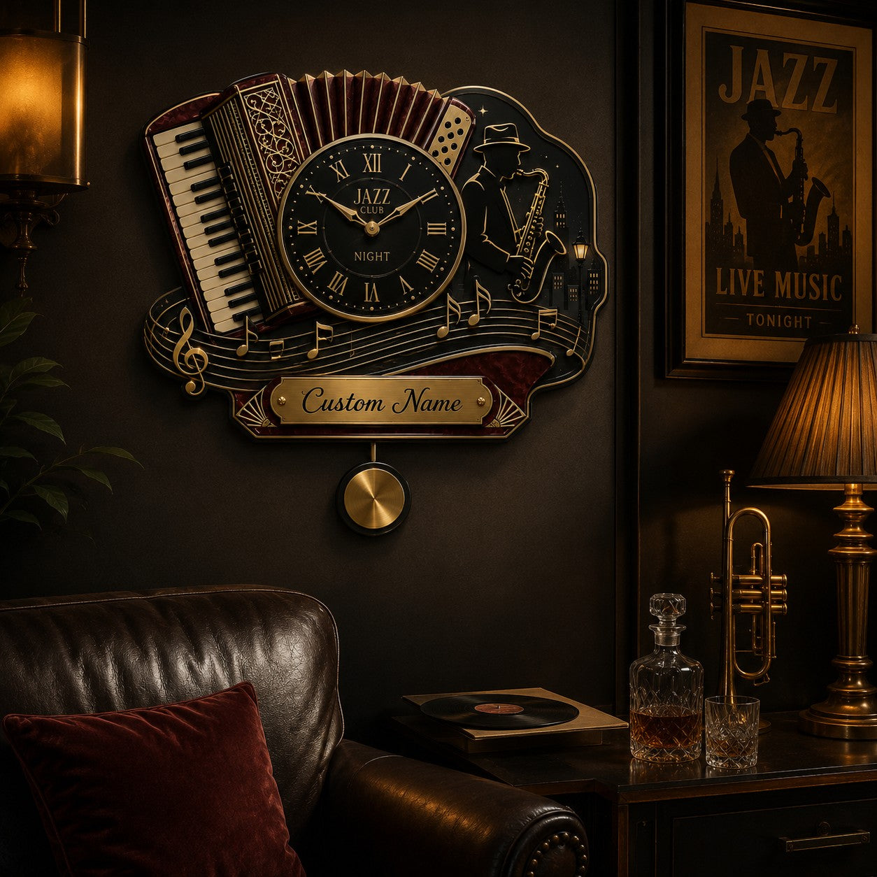 Personalized Jazz Wall Clock with Custom Name — personalized with a custom name
