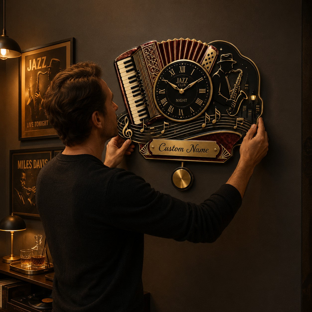 Personalized Jazz Wall Clock with Custom Name — personalized with a custom name