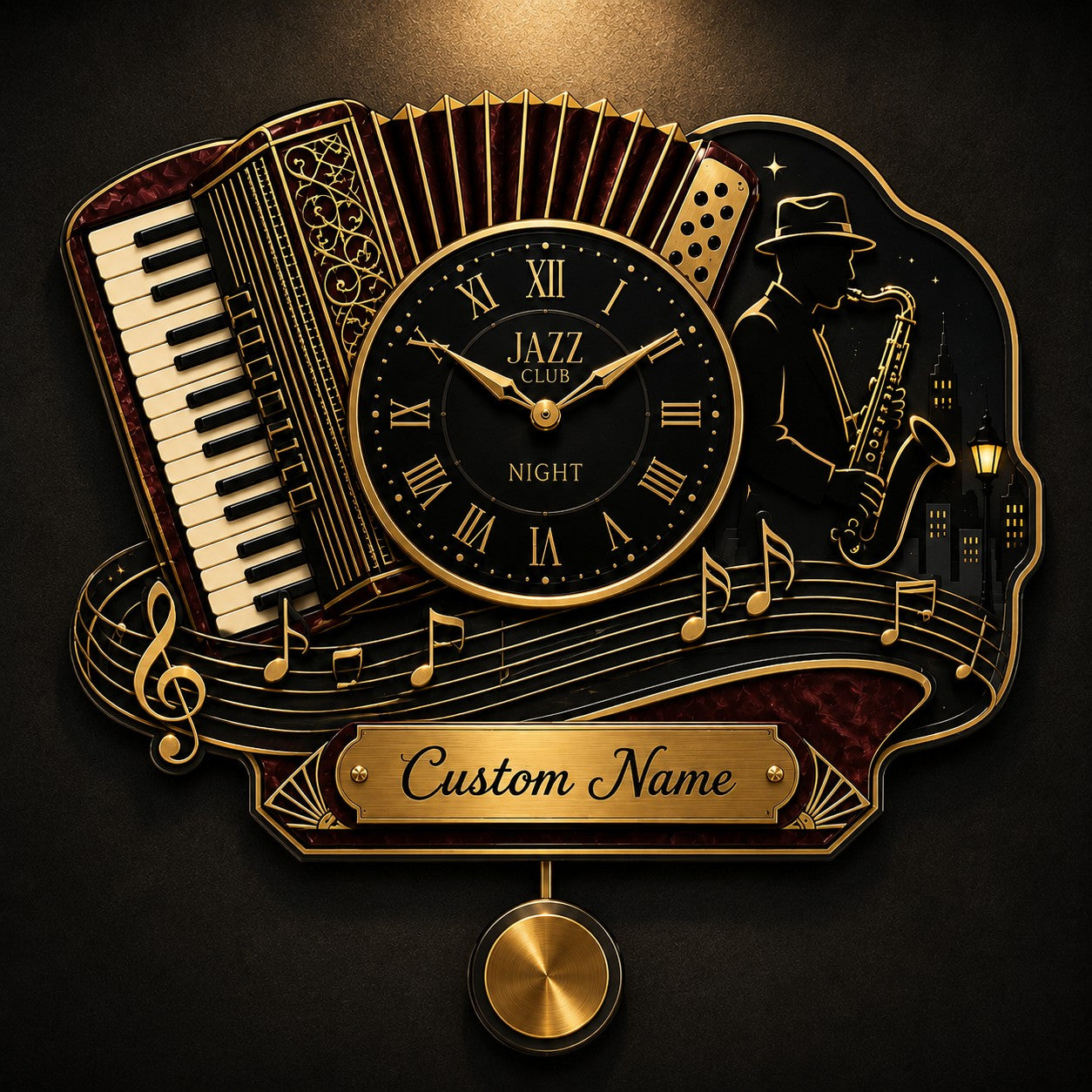Personalized Jazz Wall Clock with Custom Name — personalized with a custom name