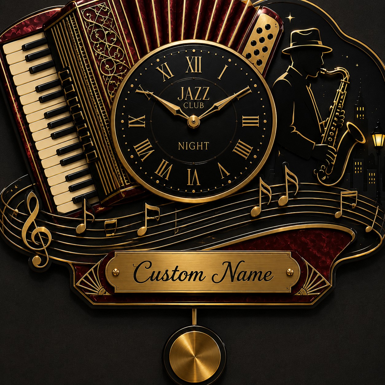 Personalized Jazz Wall Clock with Custom Name — personalized with a custom name