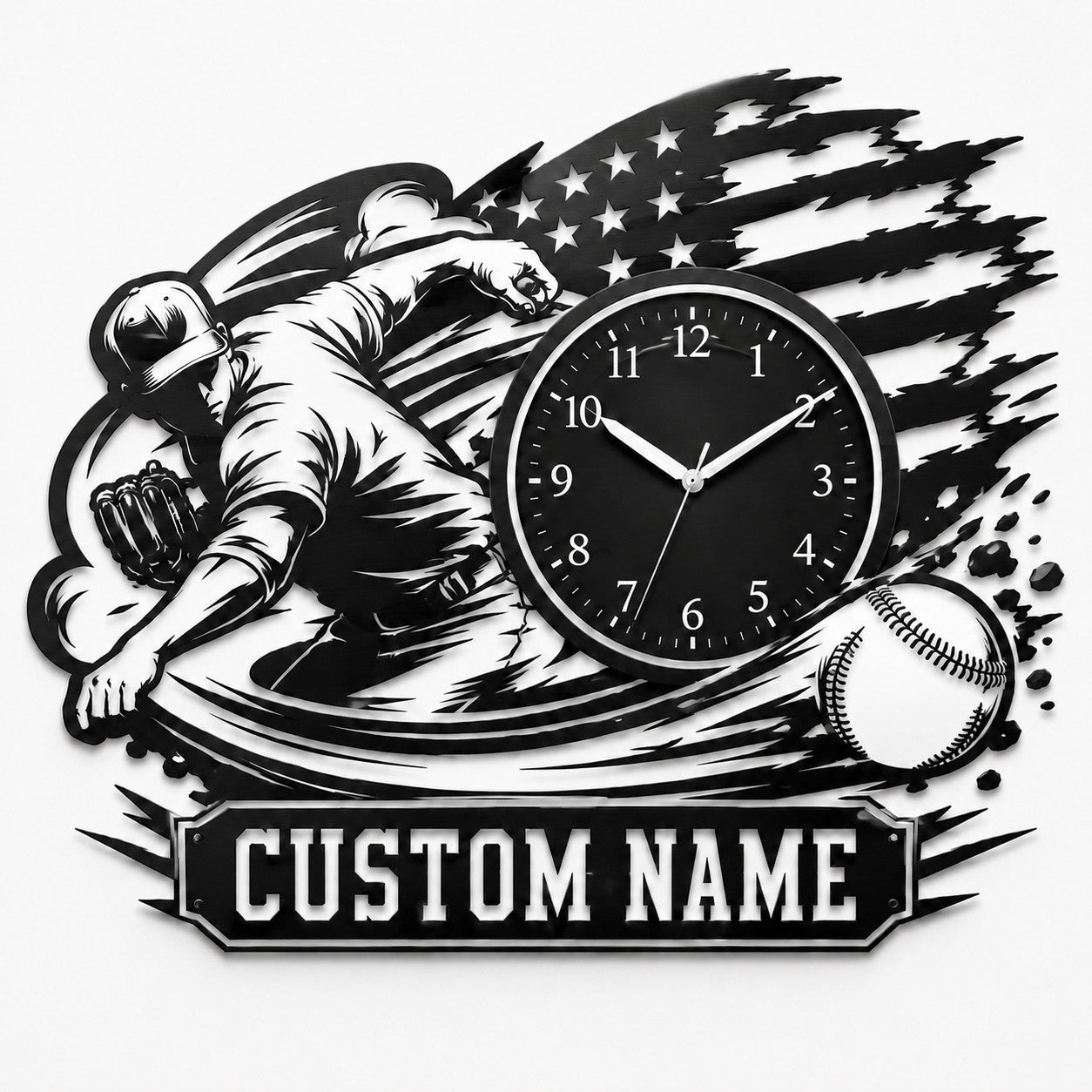 Personalized Baseball Pitchers Wall Clock with Custom Name — personalized with a custom name