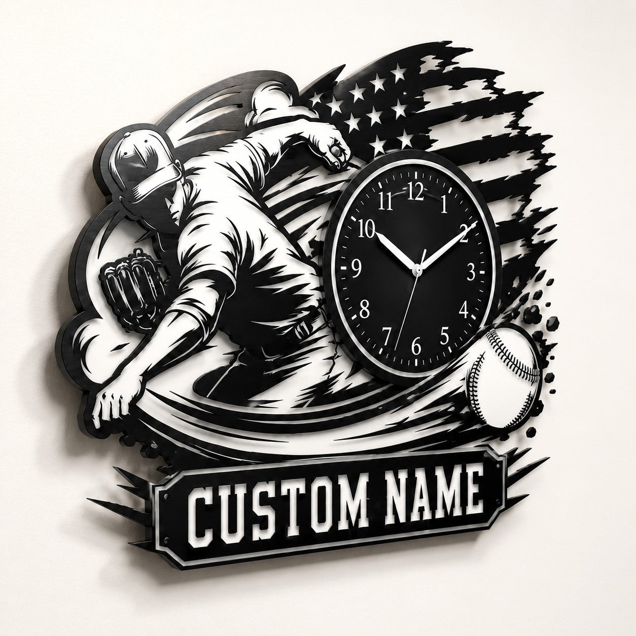 Personalized Baseball Pitchers Wall Clock with Custom Name — personalized with a custom name