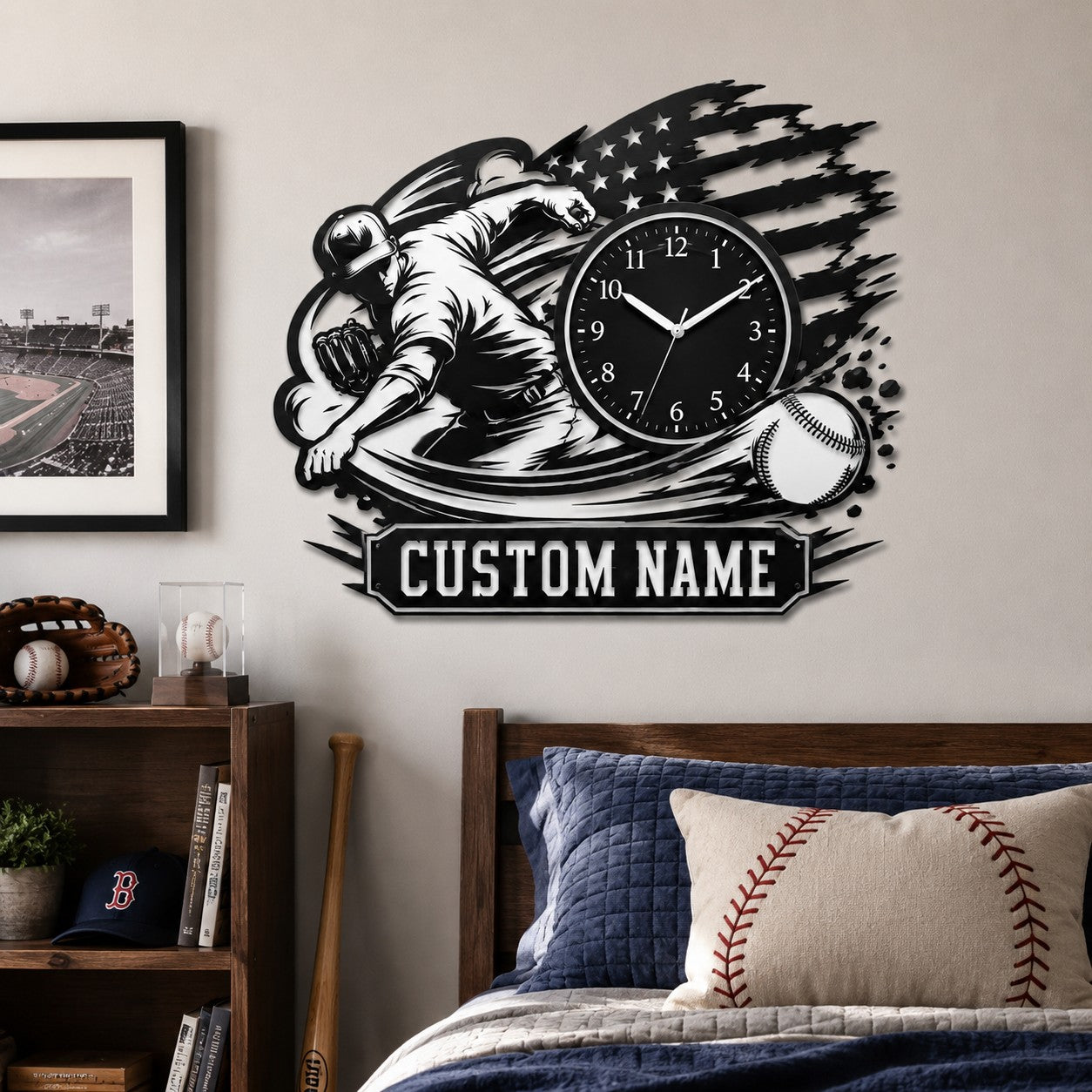 Personalized Baseball Pitchers Wall Clock with Custom Name — personalized with a custom name