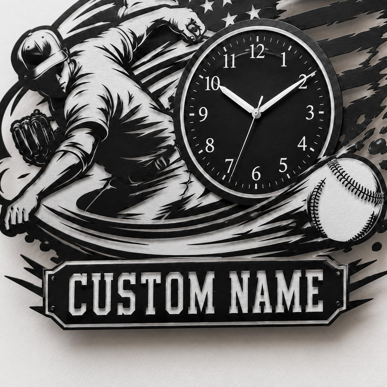 Personalized Baseball Pitchers Wall Clock with Custom Name — personalized with a custom name