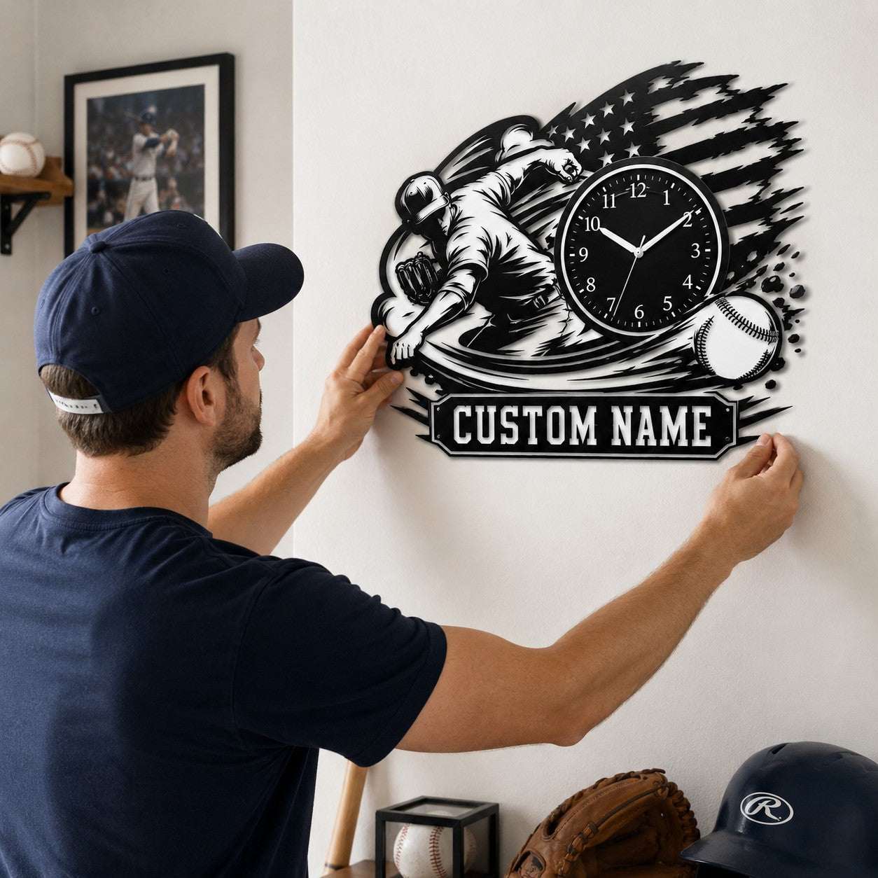 Personalized Baseball Pitchers Wall Clock with Custom Name — personalized with a custom name