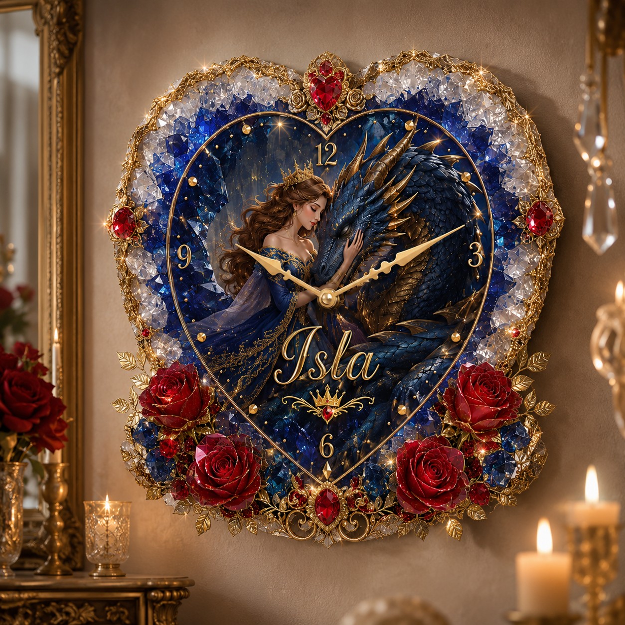 Personalized Dragon Princess Wall Clock with Custom Name — personalized with a custom name