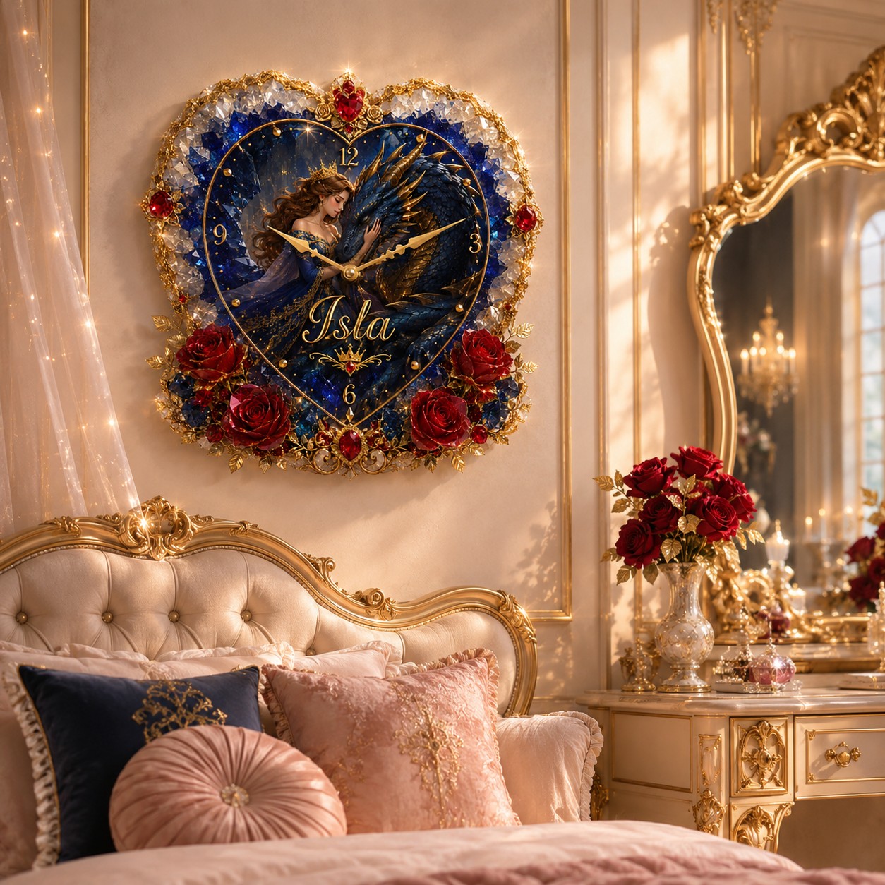 Personalized Dragon Princess Wall Clock with Custom Name — personalized with a custom name