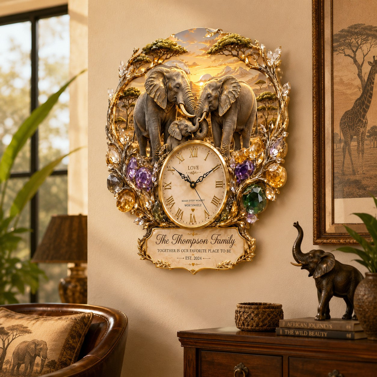 Personalized Elephant Wall Clock with Custom Name — personalized with a custom name
