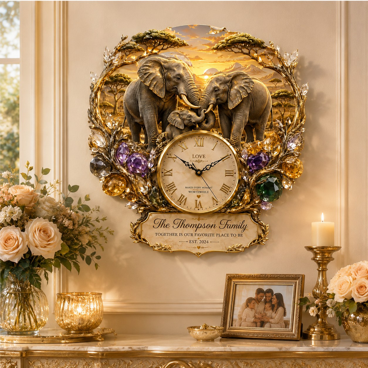 Personalized Elephant Wall Clock with Custom Name — personalized with a custom name