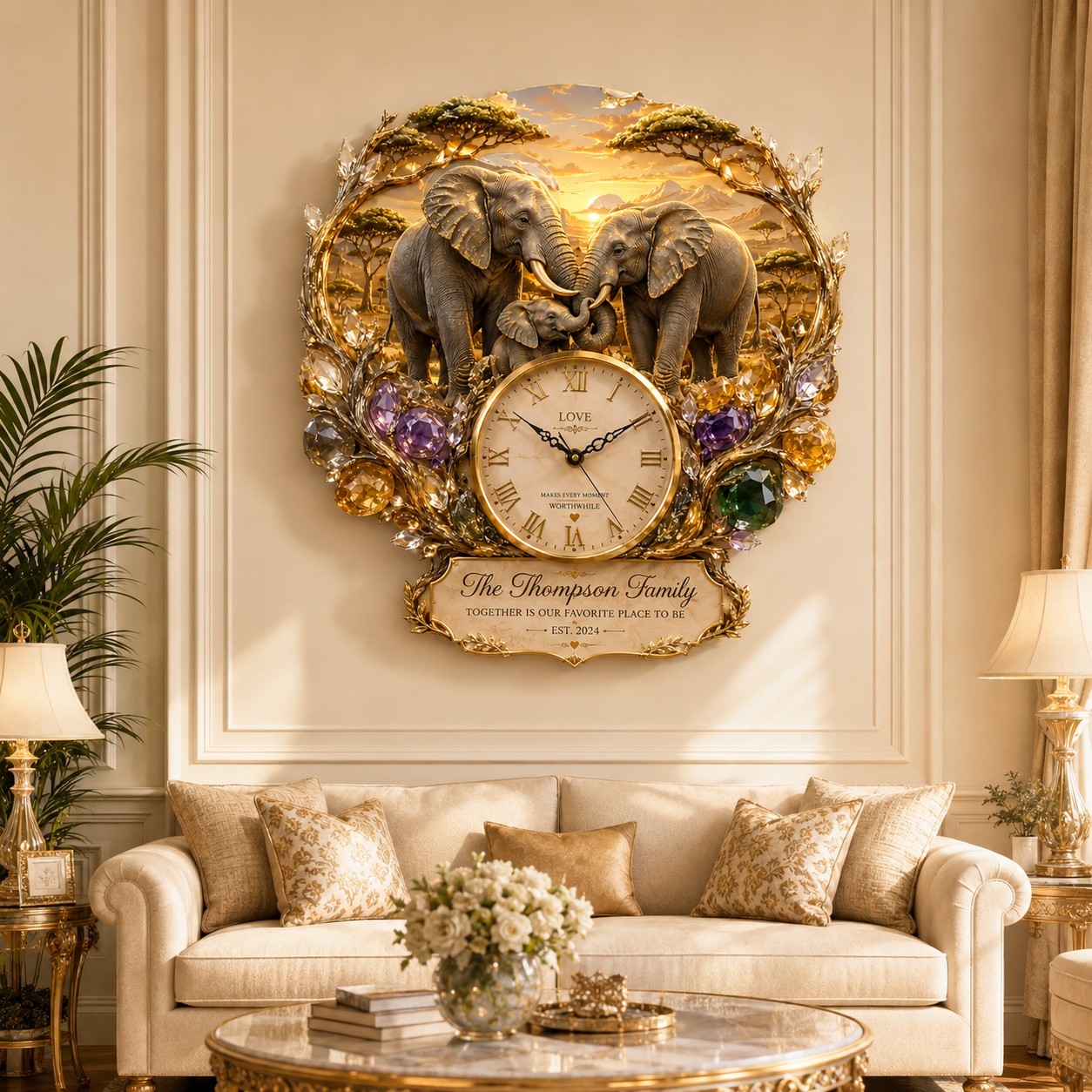 Personalized Elephant Wall Clock with Custom Name — personalized with a custom name