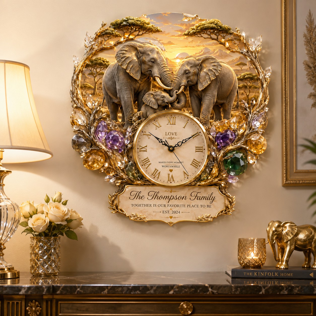 Personalized Elephant Wall Clock with Custom Name — personalized with a custom name