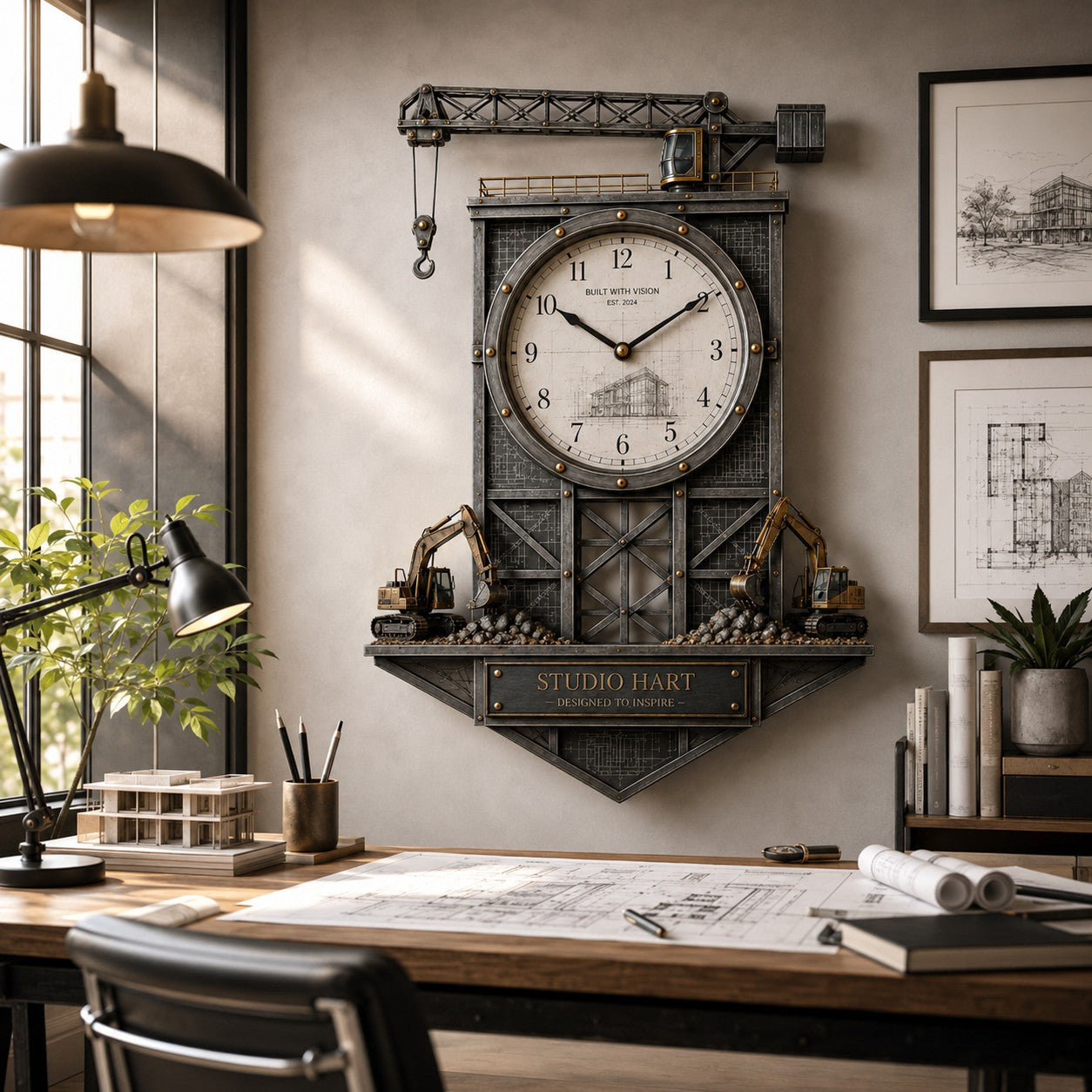 Personalized Architect Blueprint Wall Clock with Custom Name — personalized with a custom name